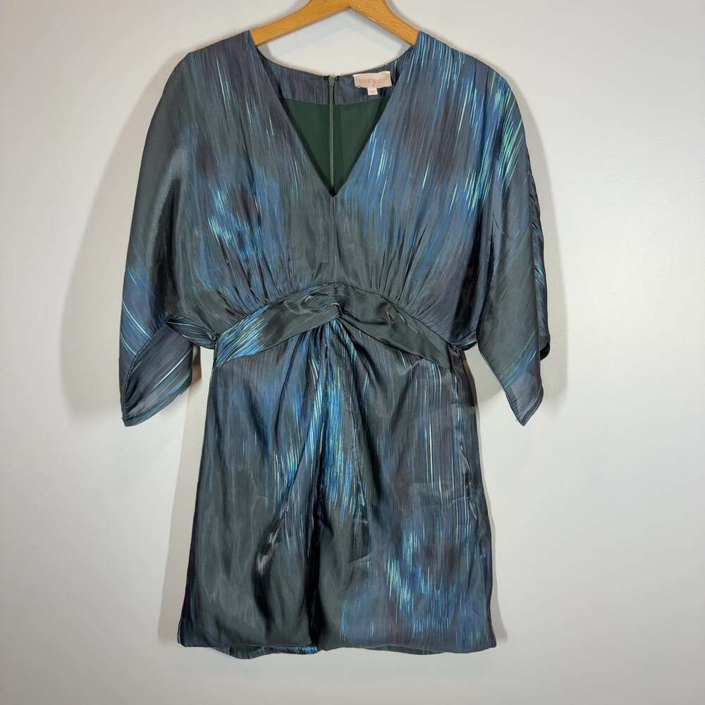 Ciebon Metallic Iridescent Abstract Print V-Neck Dress Womens Size S